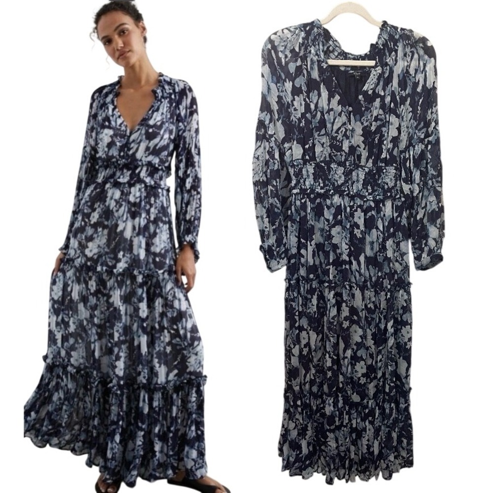 Rails Size M Frederica Indigo Blossoms Floral Maxi Dress Navy Blue Wedding Guest
